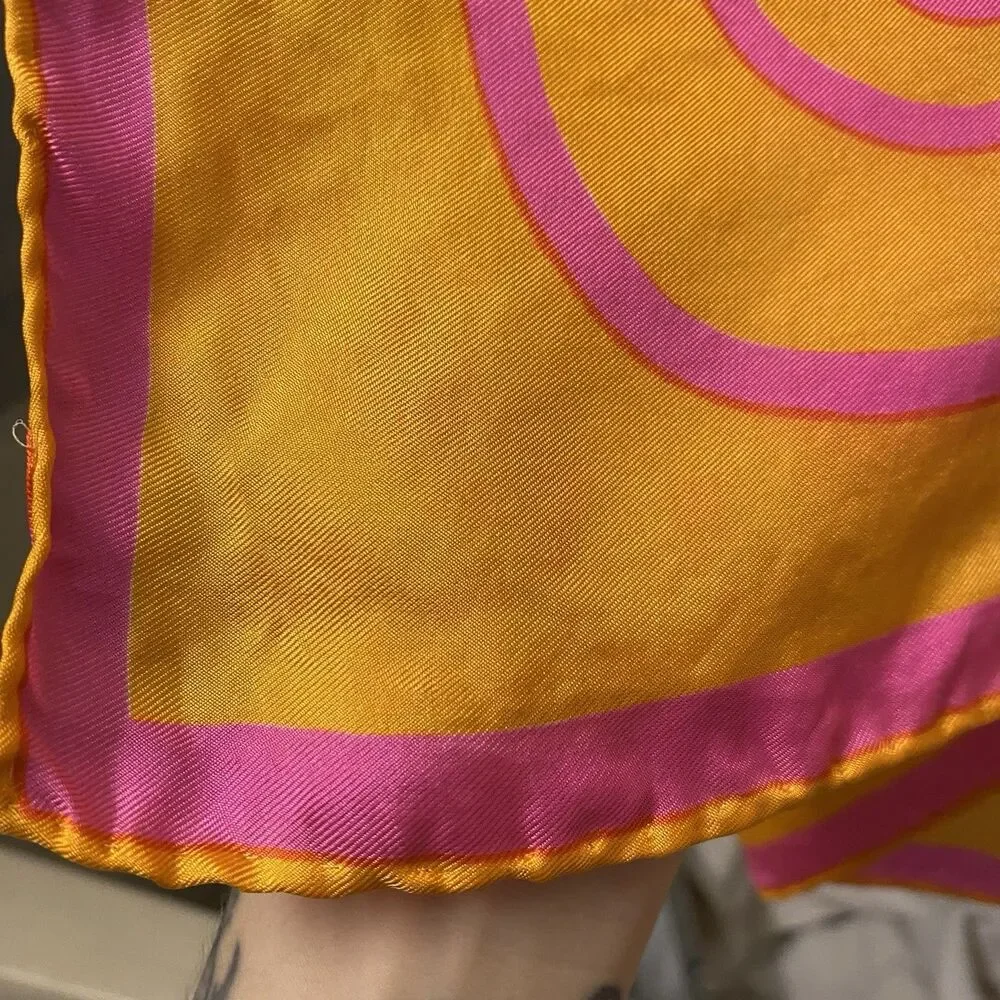 VTG Rudi Gernreich Swirl Silk Scarf Square 30x30 Mod 60s Orange Pink Designer